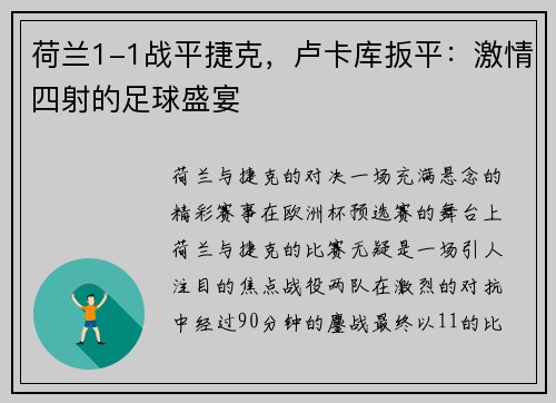 荷兰1-1战平捷克，卢卡库扳平：激情四射的足球盛宴