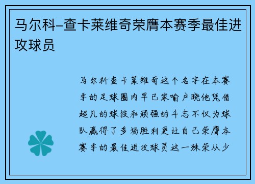 马尔科-查卡莱维奇荣膺本赛季最佳进攻球员
